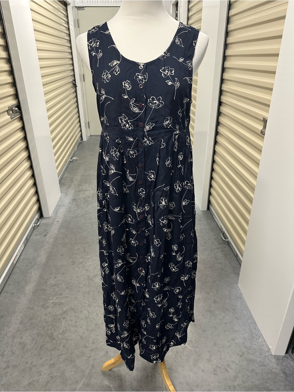 90’s Express Navy Floral Button-Front Maxi Dress
